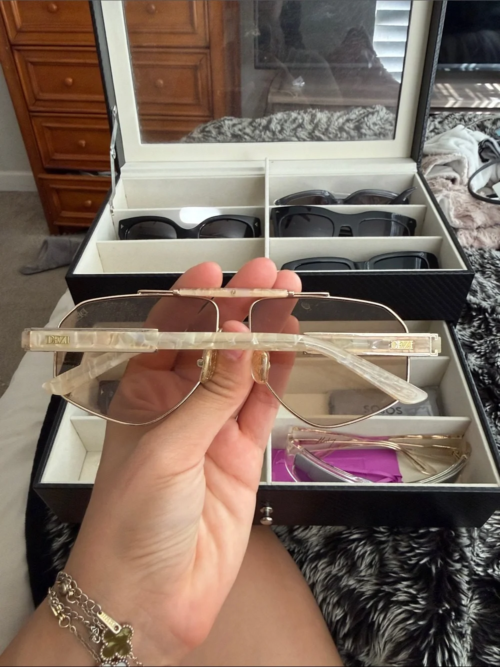 DEZI Gold Aviator Sunglasses with Brown Gradient Lenses